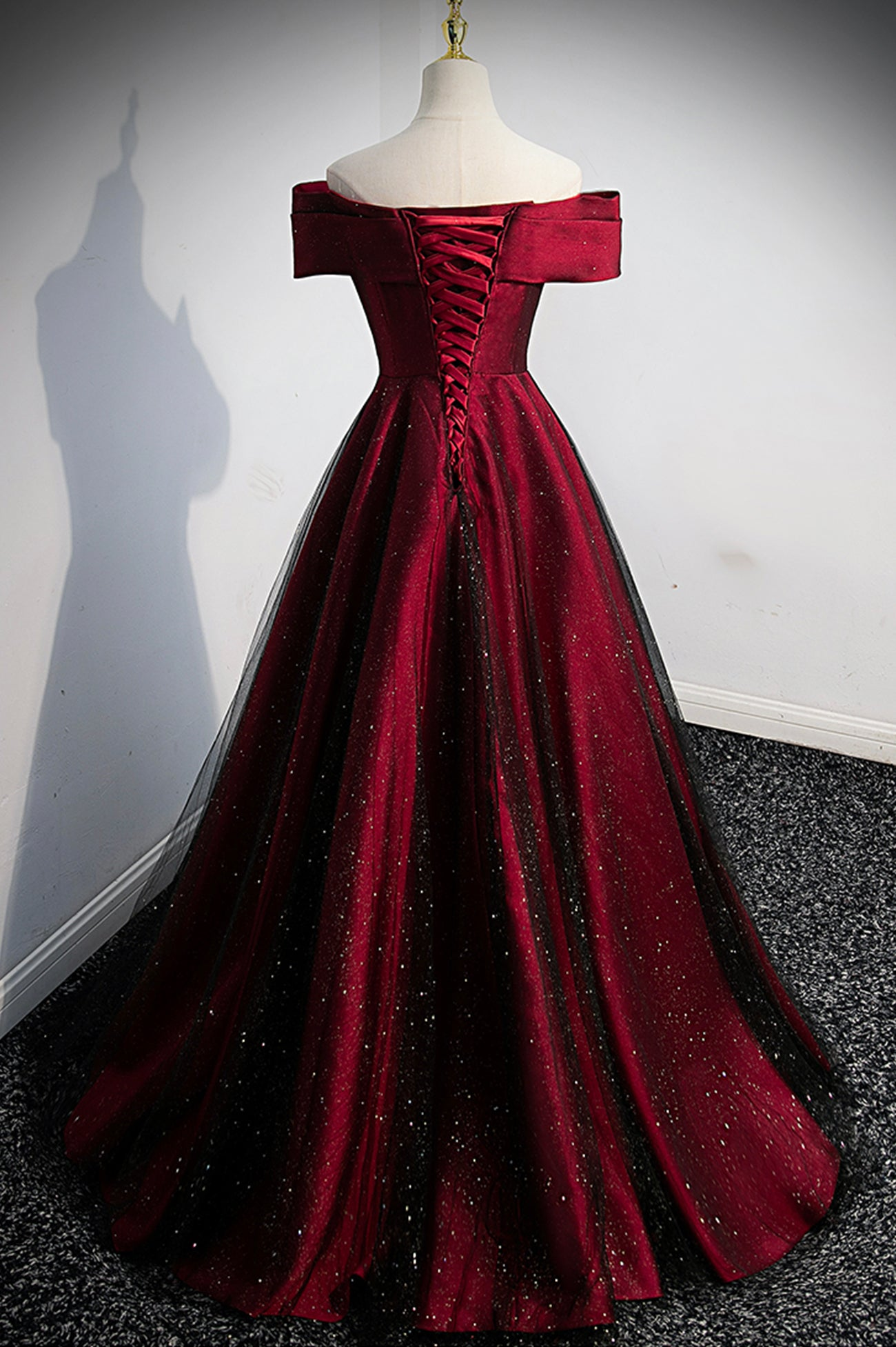 Wedding Burgundy Satin off The Shoulder Prom Dress Party A-Line Evening Graduation Dress