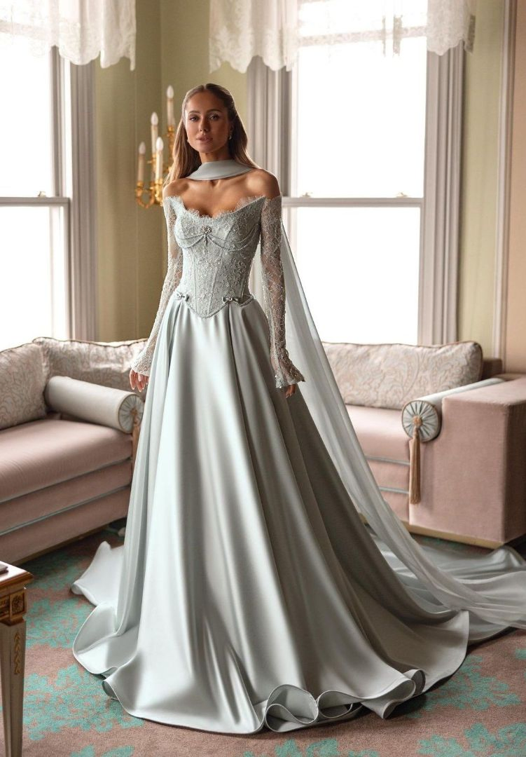 Beaded Wedding Formal Gowns Spandex Silver Evening Dress M71303