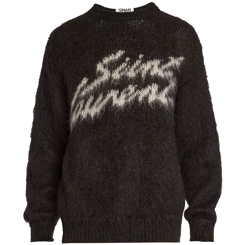 Custom LOGO OEM Men Sweater Pullover Jacquard Pattern Knitted Top Crew Neck Knitwear Winter Casual Jumper Mohair Knit Sweater