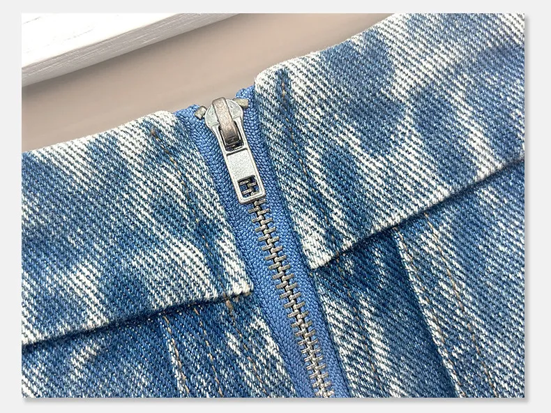 Stylish Women's Denim Pleated Skirt, Washable and Durable Design Detail