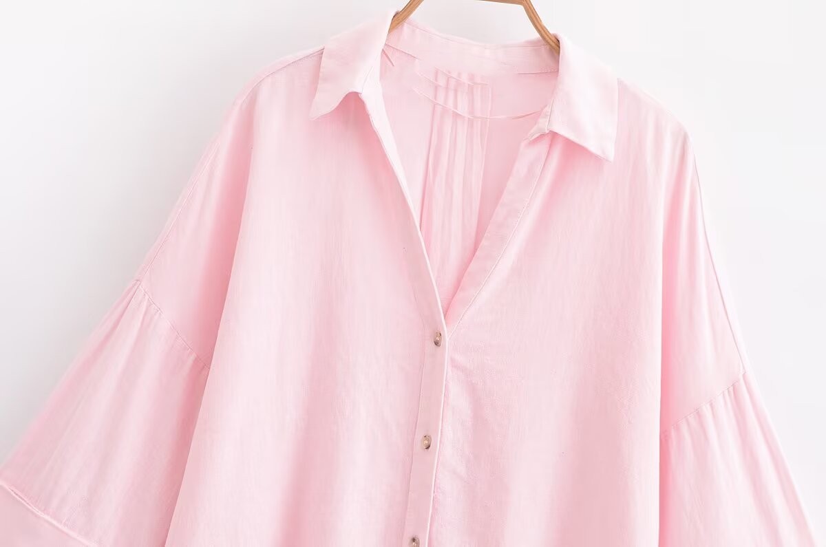 ZATRHMBM Spring Women's 2025 New Fashion Wide Sleeve Shirt Classic Lapel Loose Casual Women's Shirt