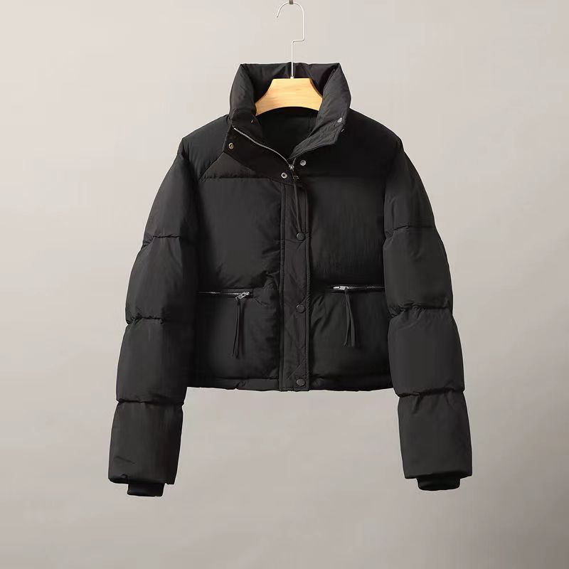 Women's Winter Long Sleeve Baggy Short Cotton Coats With Pockets Zipper Puffer Jacket