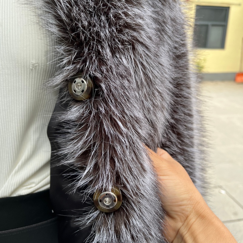 BEIZIRU Women's High-quality faux silver fox fur Coat Big Turn-down Collar Winter Long Sleeve Natural Luxury