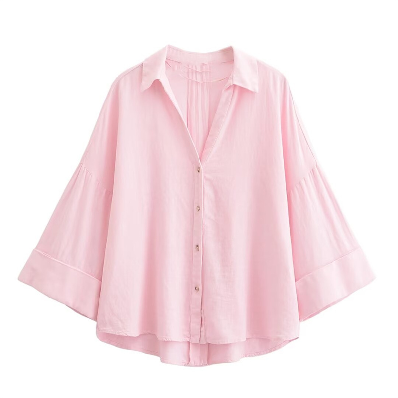ZATRHMBM Spring Women's 2025 New Fashion Wide Sleeve Shirt Classic Lapel Loose Casual Women's Shirt