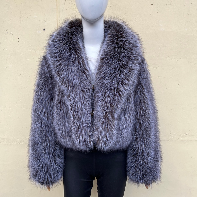 BEIZIRU Women's High-quality faux silver fox fur Coat Big Turn-down Collar Winter Long Sleeve Natural Luxury