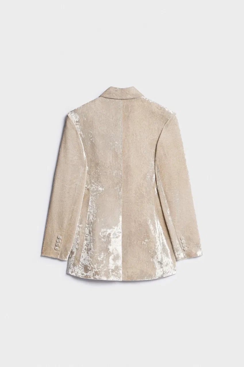 High-End Wholesale Loose Fit Velvet Fabric Women's Suits Blazer with Double Breast Notch Lapel Collar Design for Autumn Casual Wear