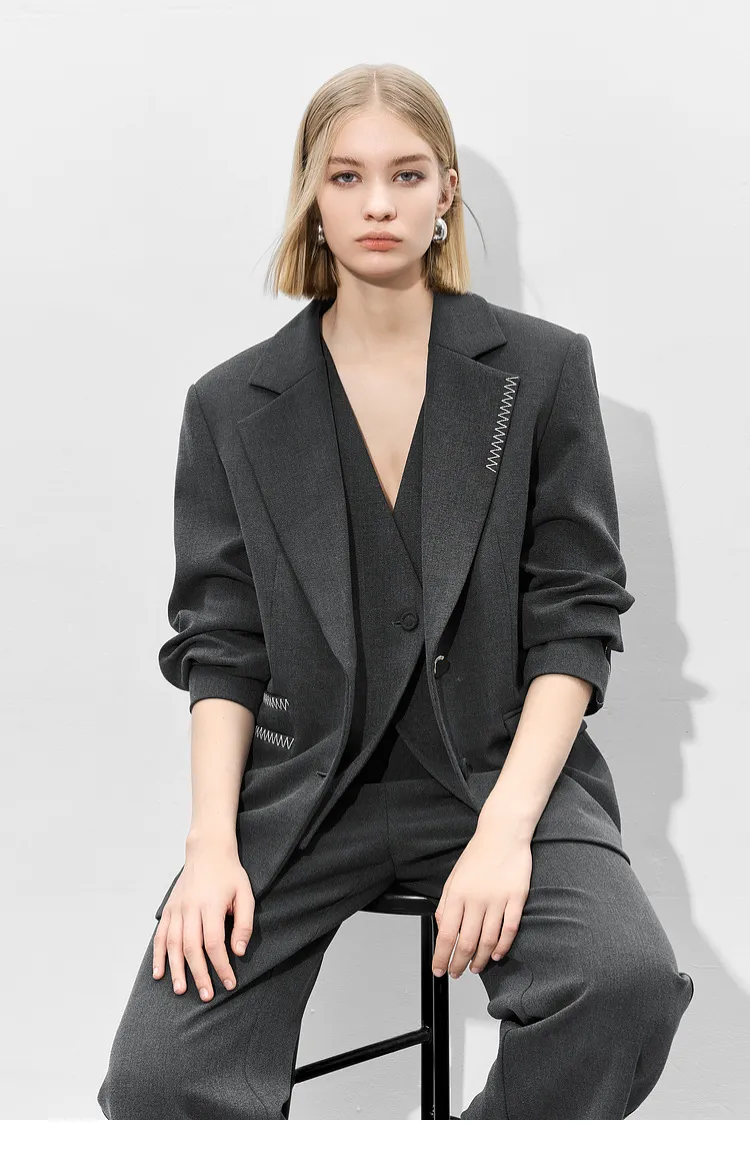 Brand Logo Customized Women Suits Jacket High-End Loose Fit Decorative Sewing Line Design Single Breast Women Blazer for Casual Wear