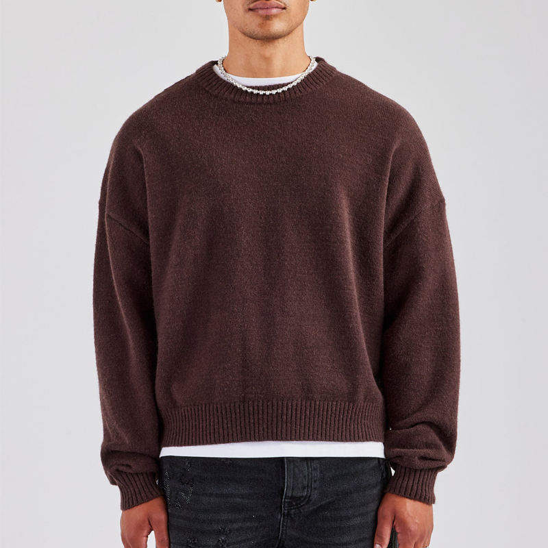 Knitwear Manufacturer Custom Design Logo Fluffy Intarsia Men Knit Sweater Pull Homme Knitted Streetwear Pullover Sweater Men