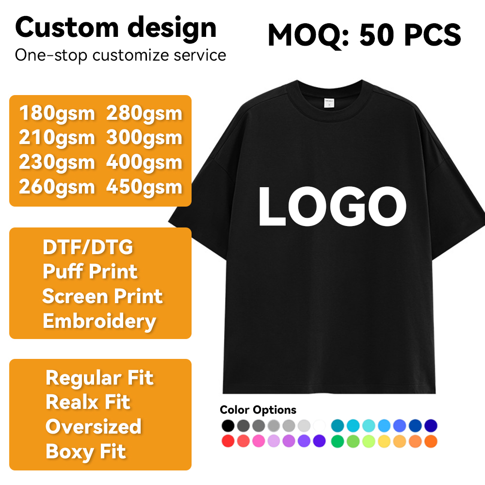 Custom logo Color Design Casual Style Graphic DTF DTG Printing Streetwear Tee Men's Loose Drop Shoulder T Shirt for Daily Wear