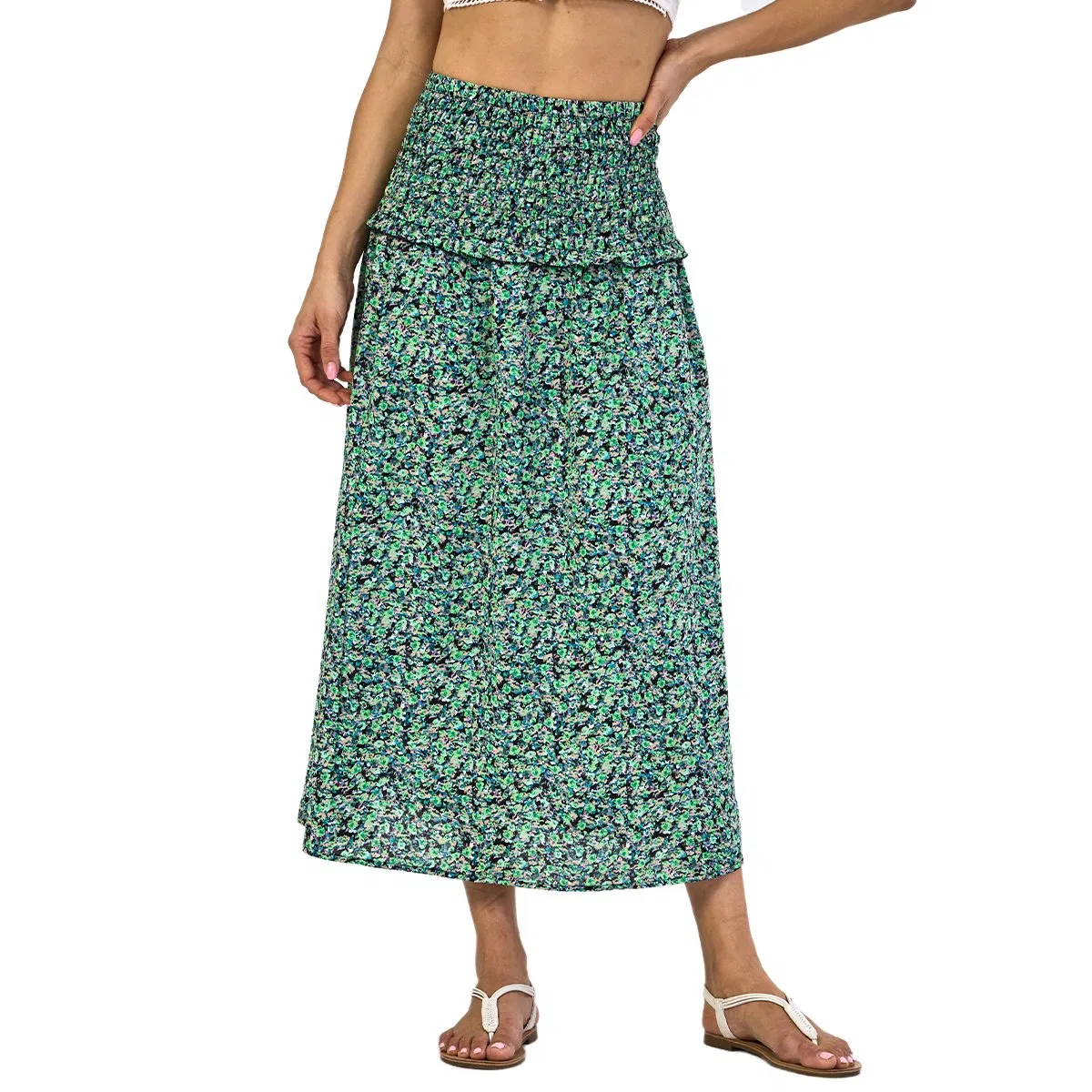 Wholesale European Style Pleated High Waist Casual Fashion Pattern Printing Women Long Skirt