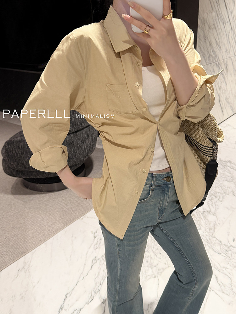 Custom Long Cotton White Long Sleeve Blouses Button up Tops Double Pleated Women Casual Turn Down Collar Shirt
