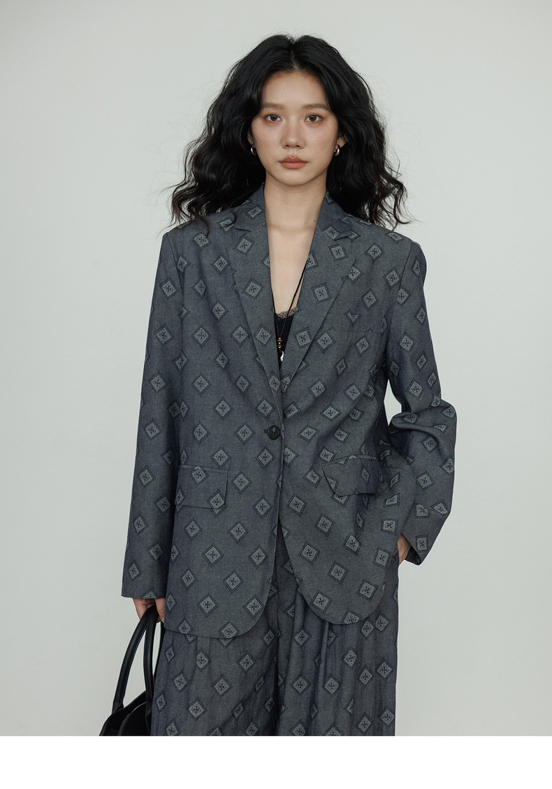 Brand Logo 2 Piece Women Suits Set Blazer Jacket Paired with Loose Long Pants Wholesale Lapel Collar Oversize Customized Print Blazer for Women Casual Wear