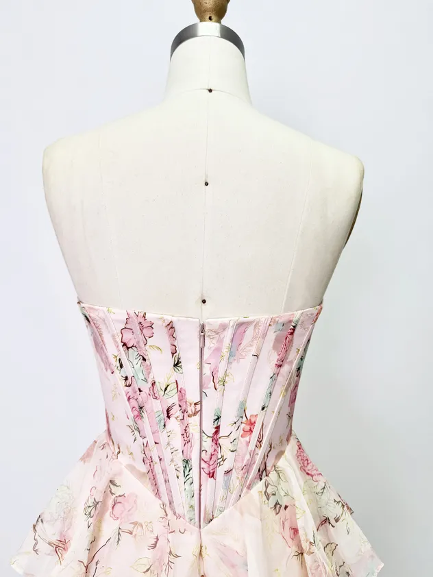 Yellow - Strapless A Line Floral Chiffon Ruffled Prom Dresses with Beading Evening Dress Prom Dress Sexy Dress Vestido De Noche Girl Dress Layered Dress