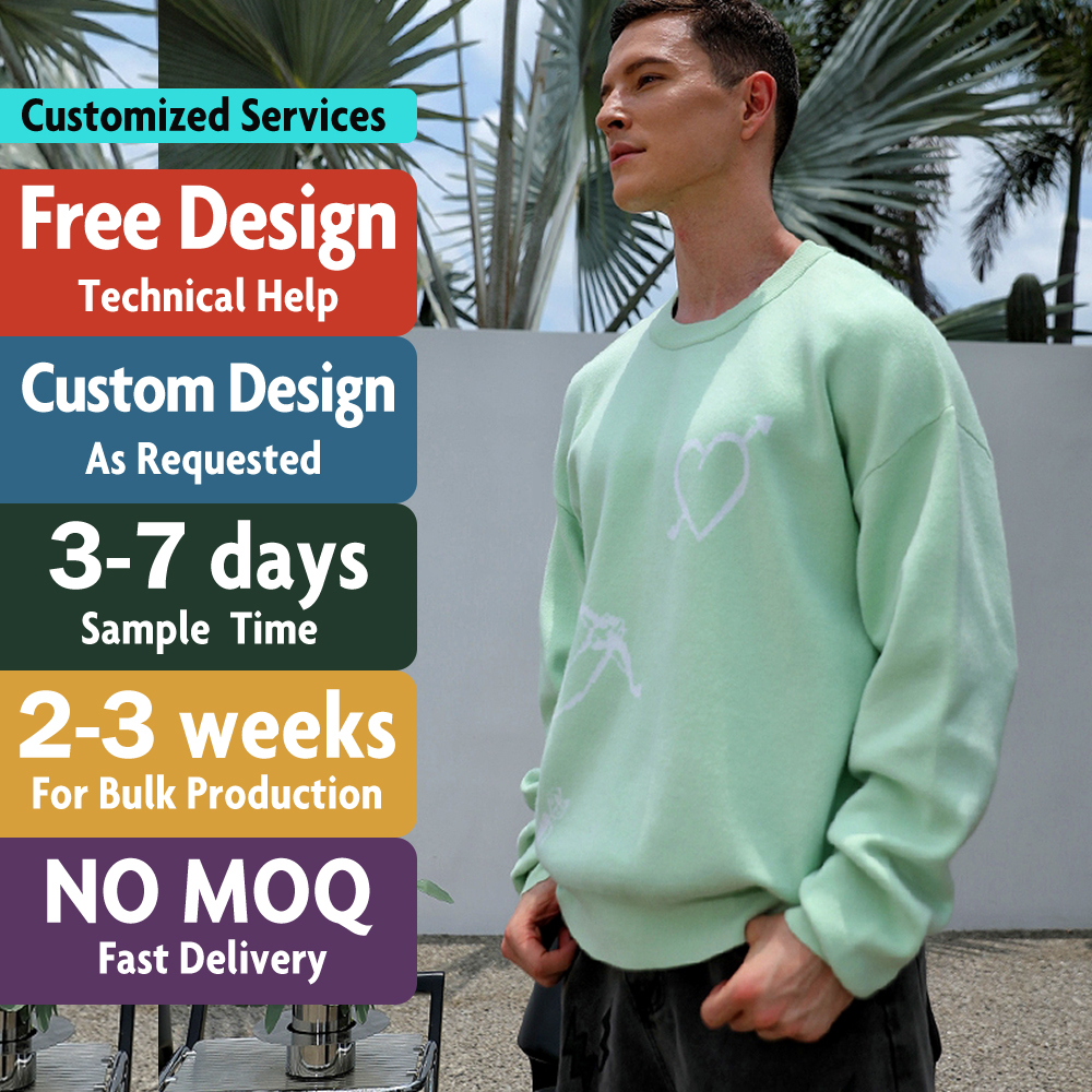 Custom LOGO Men Sweater Jacquard Graphic Knitwear Winter Crew Neck Pullover Knitted Jumper Casual Knit Top Custom Sweater Men