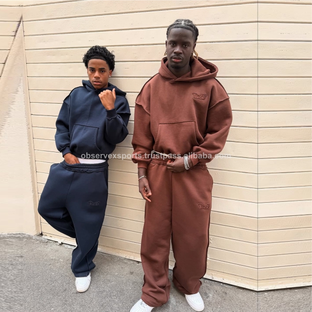 Custom Logo Printed Winter Hooded Heavyweight Breathable Quick-Dry 100% Cotton Unisex Tracksuit Sweatsuit High Quality Jogger