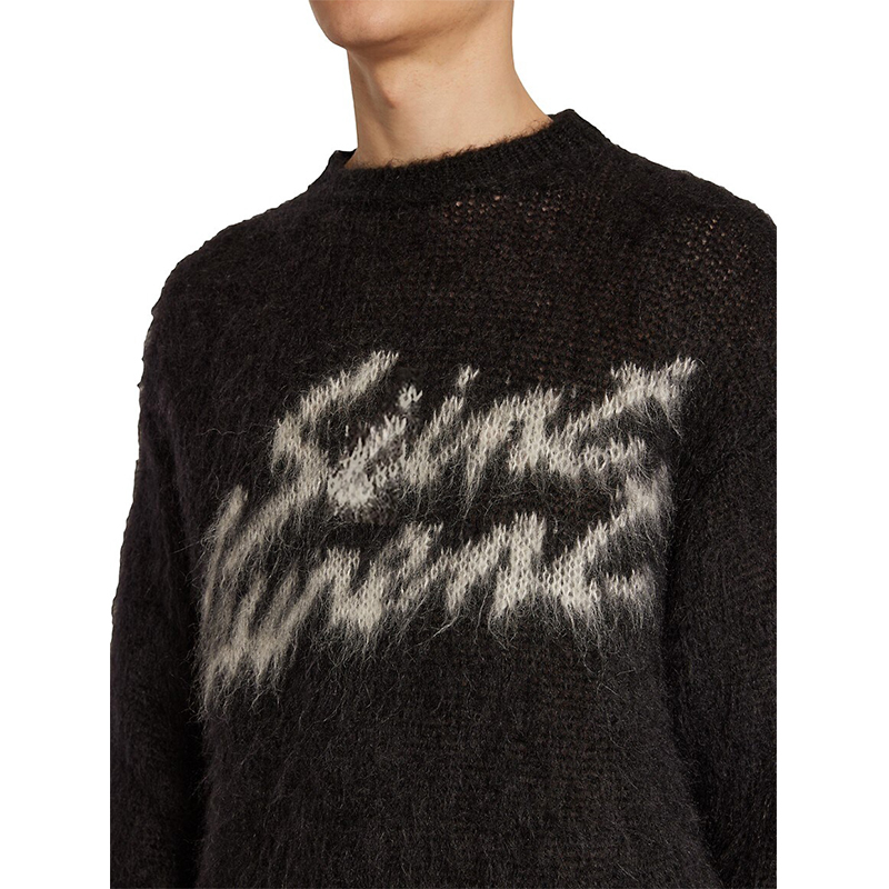 Custom LOGO OEM Men Sweater Pullover Jacquard Pattern Knitted Top Crew Neck Knitwear Winter Casual Jumper Mohair Knit Sweater