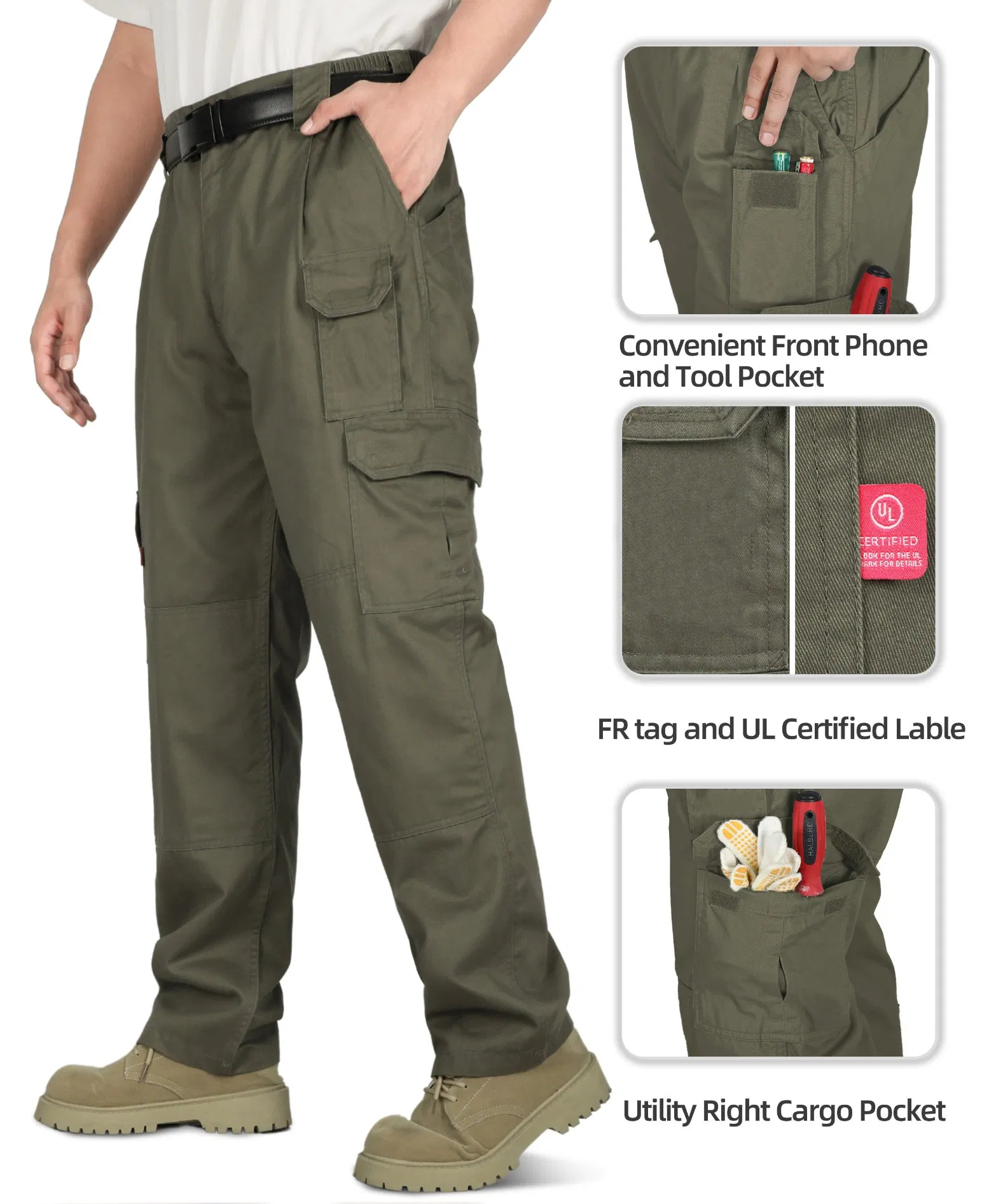 Industrial Safety Flame Resistant Cargo Pants for Hazardous Workplace Applications UL Certified