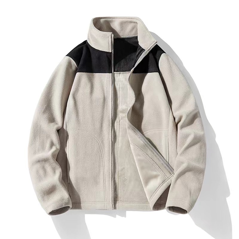 Winter Flaring High Quality Long Fluffy Sherpa Fleece 220g Stand Collar Zipper Closure Front Logo Windproof Breathable Unisex