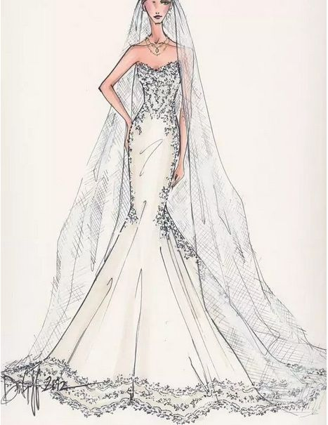 Wedding Evening Gown Dresses Party Prom Customized Drawing Sketch Lb2026