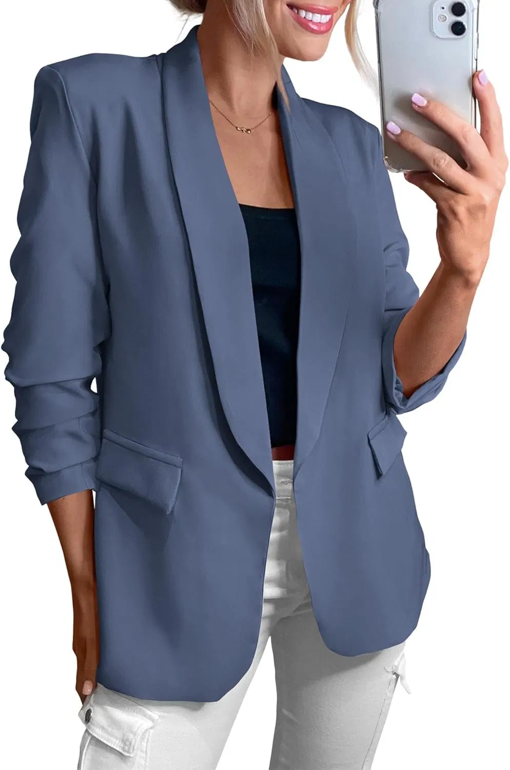 Women's Open Front Blazer Spring Fall Business Casual Pockets