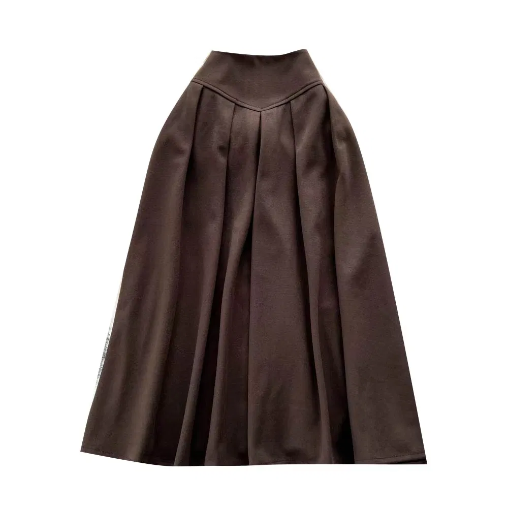 Korean Style New High Waist Vintage Pleated A-Line Long Skirts for Women