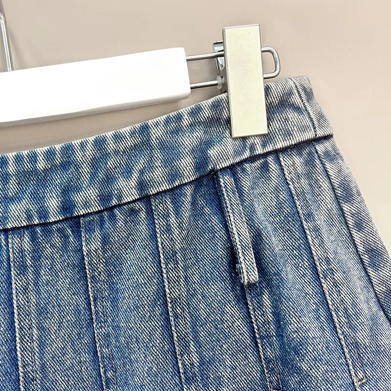 Stylish Women's Denim Pleated Skirt, Washable and Durable Design Detail