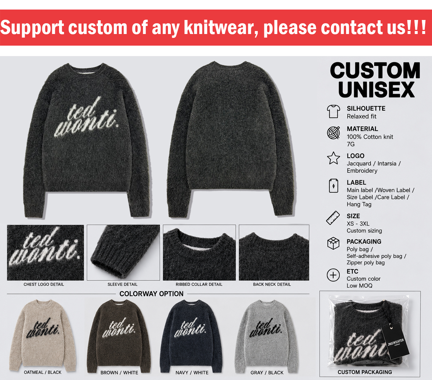 Custom Logo Fuzzy Knitwear Sweater Fashion Mohair Letter Jacquard Mohair Pullover Men Streetwear Knit Sweater for Men