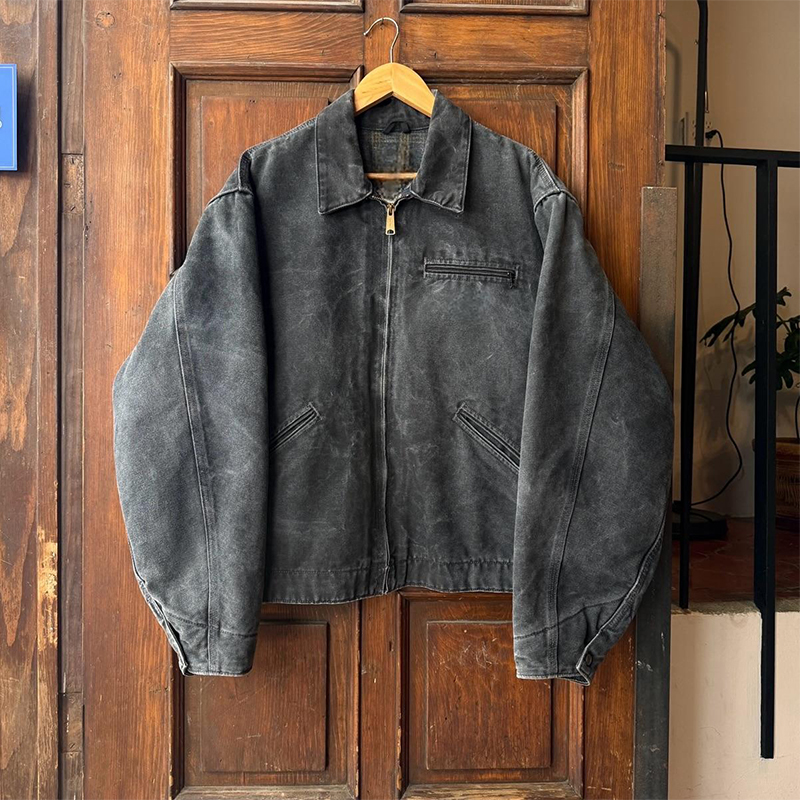Unisex Vintage Acid Wash Denim College Jacket High Quality Full Zip Custom Casual Streetwear Plain Dyed 100% Cotton Autumn