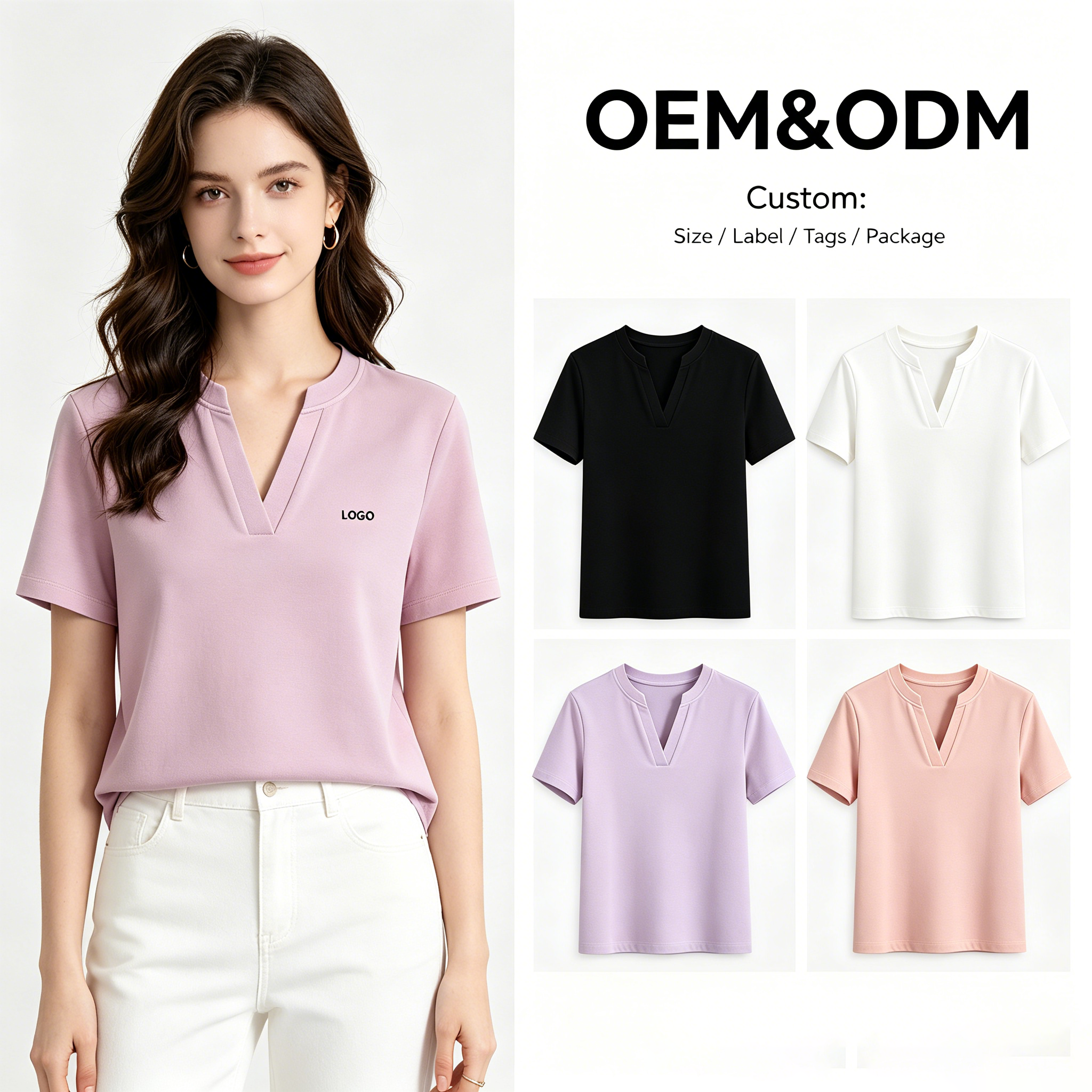 Party Night Soft Touch Graphic Pattern Casual Style Urban Fashion Durable Women's Polyester V-Neck Slim Fit Solid T-Shirt