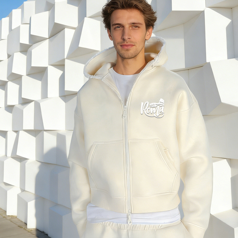Men's High Quality Custom Heavyweight 460GSM Cotton Fleece Tracksuit, Embroidered Zip Up Hoodie &amp; Sweatpants Set