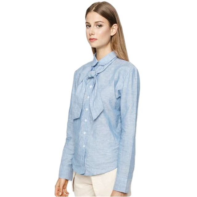 New Arrivals Women's Solid Button Woven Denim Casual Blouse Long Sleeve Shirt Turn-down Collar Custom Logo Spring Garment Dyed