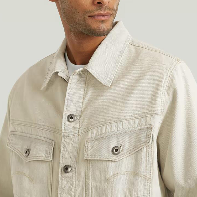 Rigid Fabric Eco-Friendly Slim Fit Vintage White Light Bleached Denim Trucker Jacket
