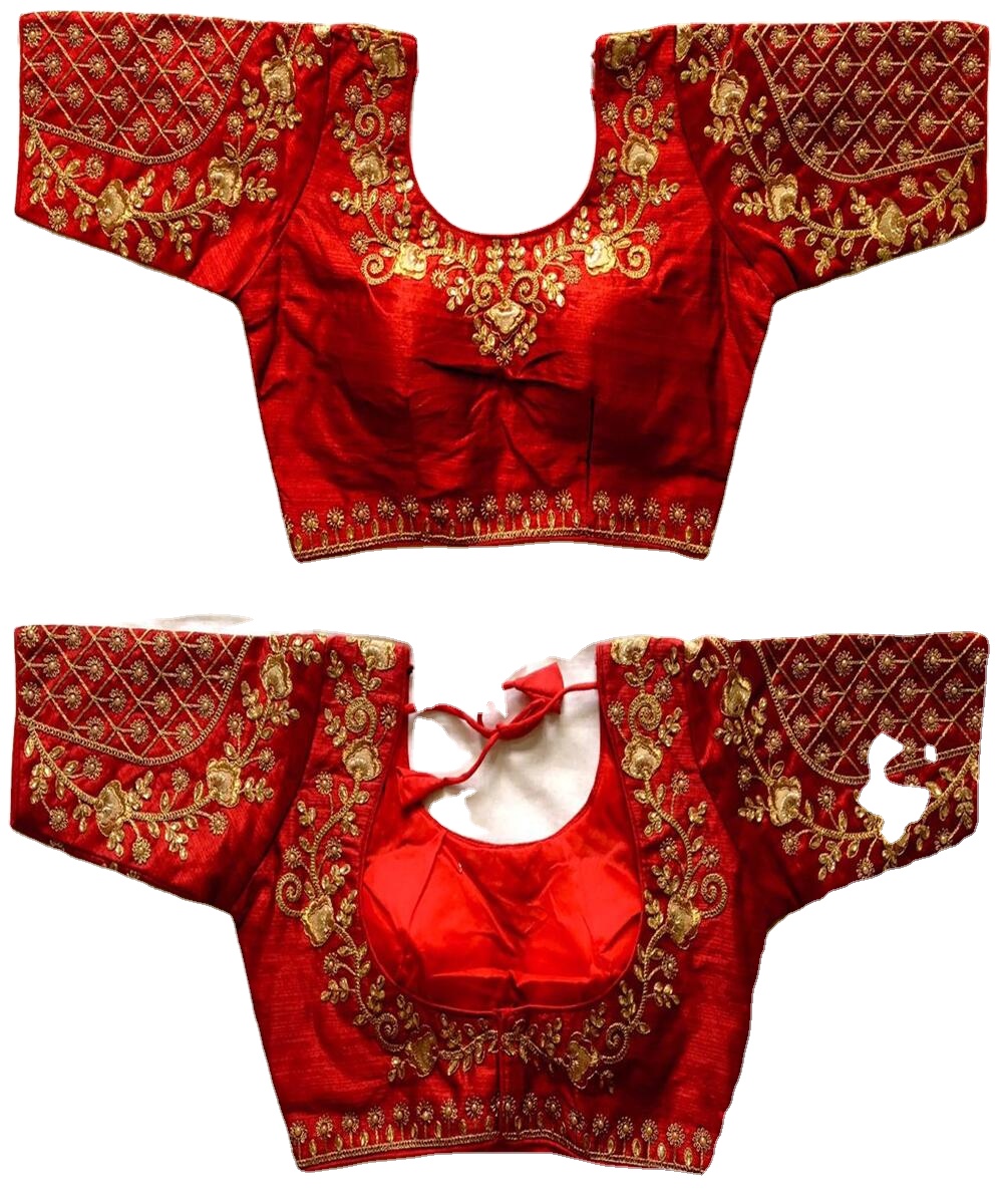 Festival Party Wedding Wear Geometric Georgette Embroidery Beading Appliques Sequined Button Hole Butterfly Sleeve Blouse Ready