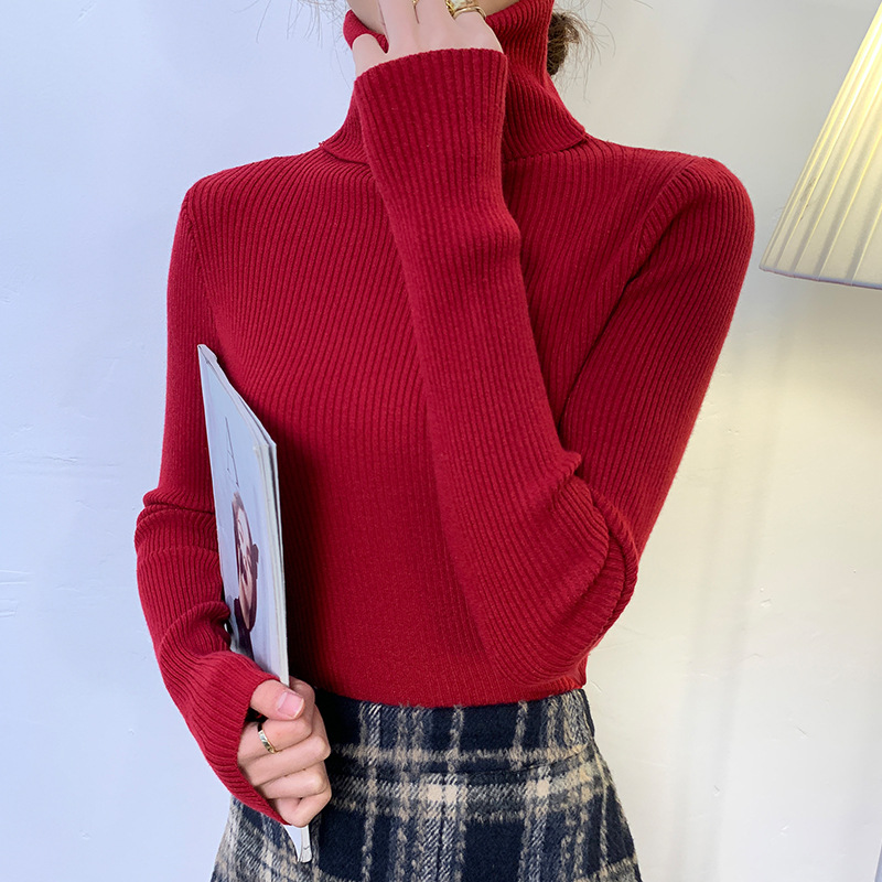 PASUXI Women Autumn Long Sleeve Slim Sweater Top Elastic Pullover Primer Shirt Solid Causal Turtleneck Knitted Women Sweater