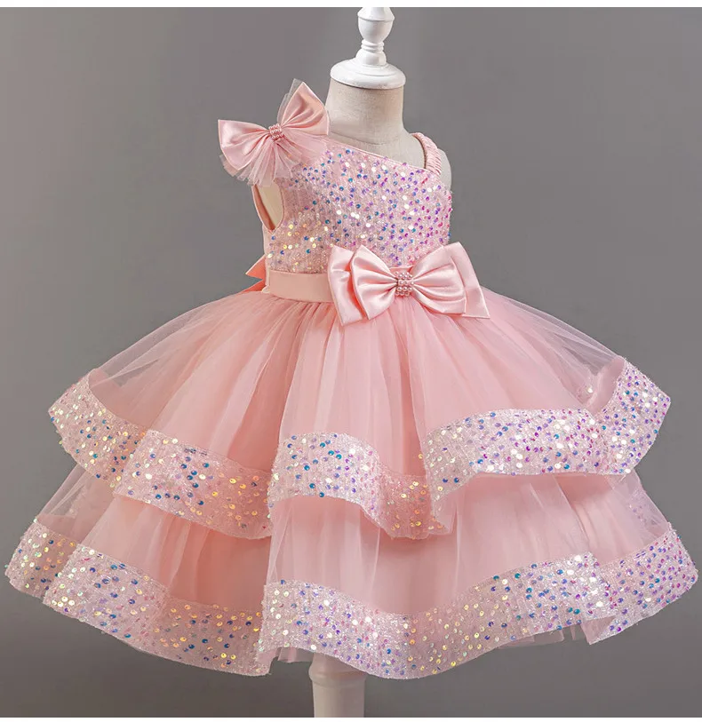 Children's Sequined Fluffy Mesh Cake Princess Dress Baby Girl Evening Dress