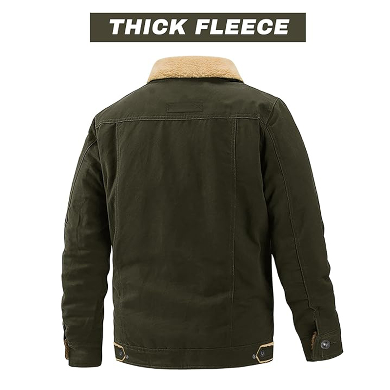 Men's Winter Jacket Thick Thermal Warm Fleece Lined Coat Trucker Lapel Work Cargo Jackets For Men