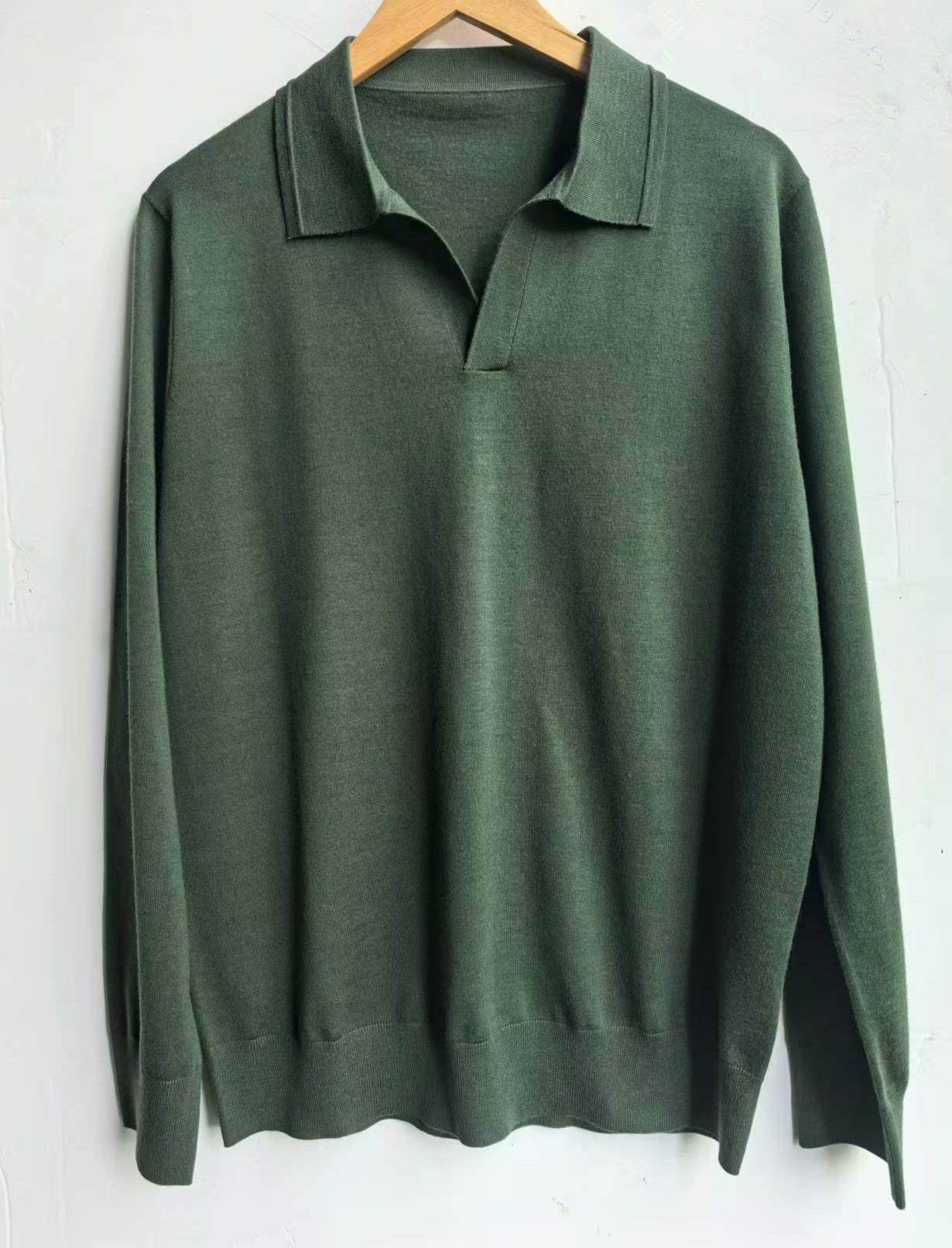 Men's Merino Wool Breathable Open Collar for Neck Long Sleeve Knit Pullover Sweater Solid Color Winter Shirt Thin Pattern