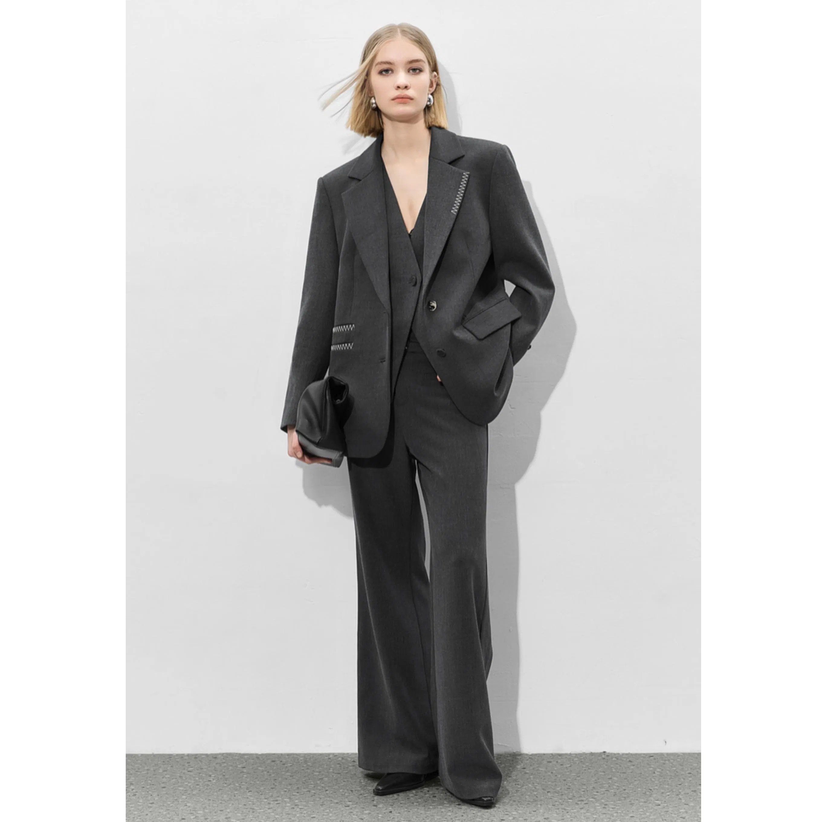 Brand Logo Customized Women Suits Jacket High-End Loose Fit Decorative Sewing Line Design Single Breast Women Blazer for Casual Wear
