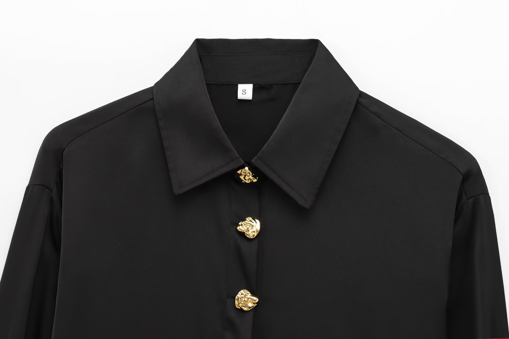 Women's New World Bank Temperament Joker Metal Button Blouses Retro Long Sleeve Button Blouses Chic Tops.
