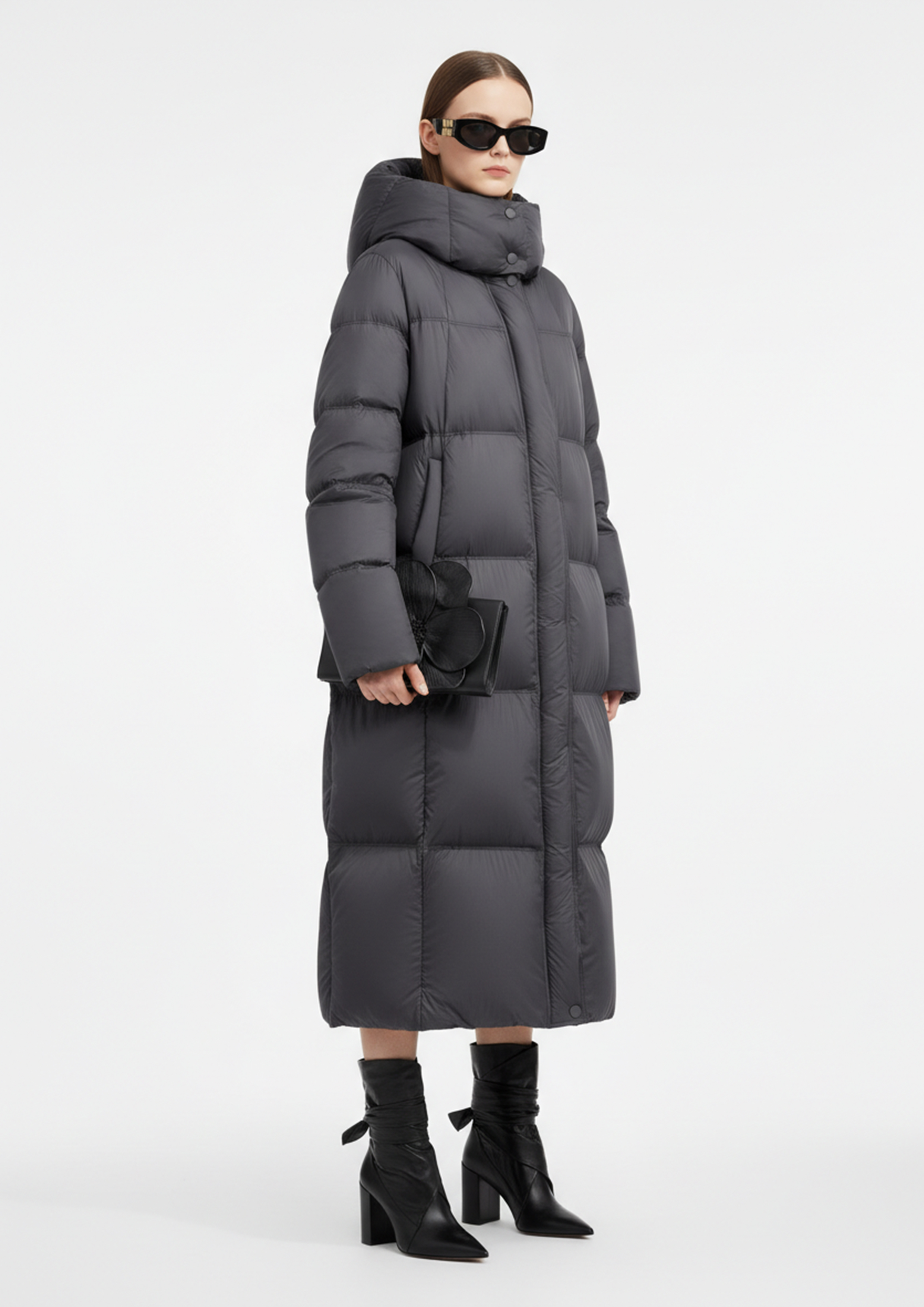 QLYP Winter Waterproof Windproof Breathable 150g-200g Fashion New Collection Long Coat Plaid Zipper Design Loose Fit Hooded