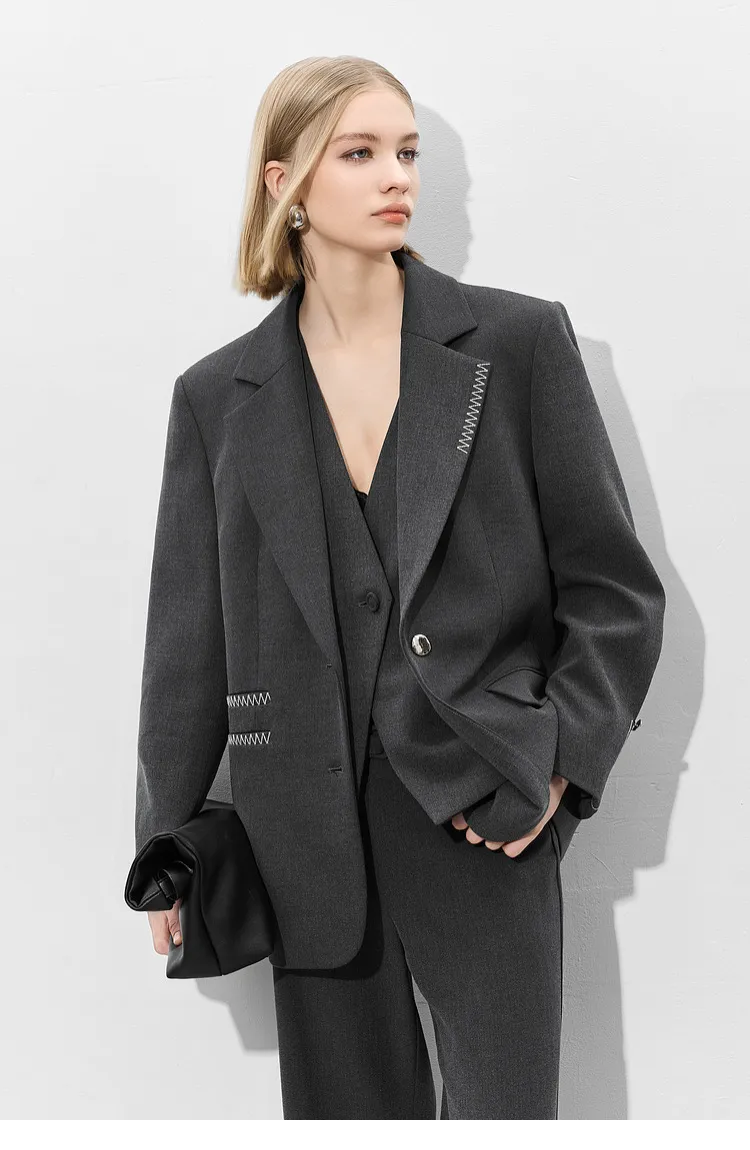 Brand Logo Customized Women Suits Jacket High-End Loose Fit Decorative Sewing Line Design Single Breast Women Blazer for Casual Wear