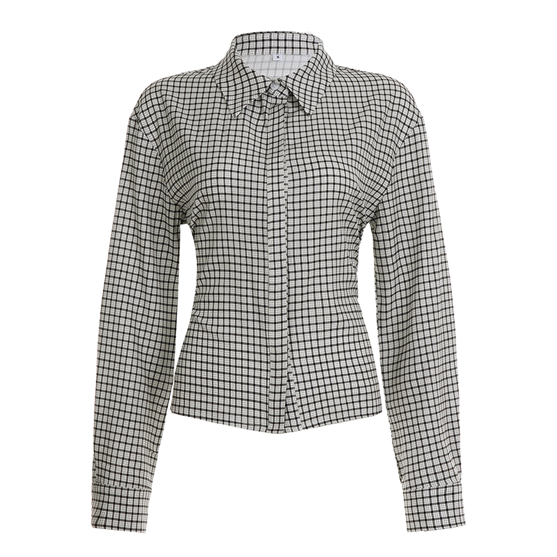 Women's Vintage Casual Back Tie Plaid Knitted Long Sleeve Button Blouse Waist Detail Eco-Friendly Breathable Street Office Shirt