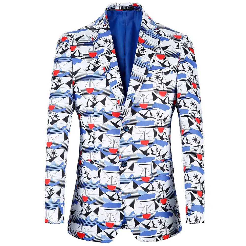 Fashion Geometric Abstract Print Unstructured Women's Casual Blazer with Notched Lapel Santa Claus Printed Blazer