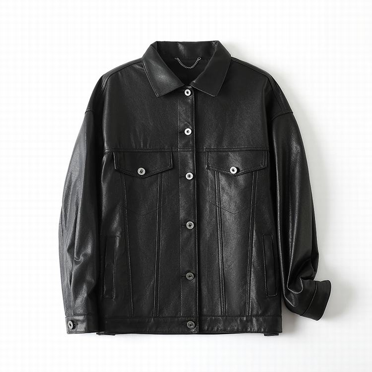 4179 Loose Denim Style Printed Back Casual Coat Unisex Lapel Vegetable-Tanned Sheepskin Jacket