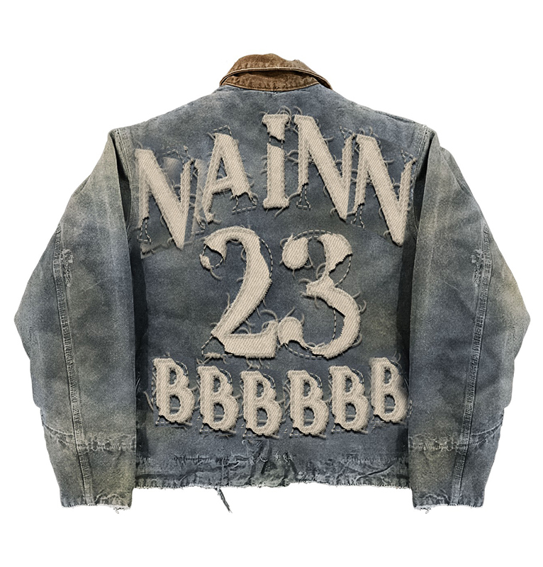 Custom Streetwear Custom Designer Vintage Jean Coats Winter Distressed Embroidered Patch Oversize Work Denim Jean Zip Jacket