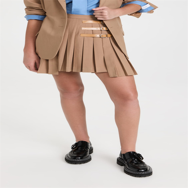 Pleated Front Buckles A-Line Cut Mini Skirt