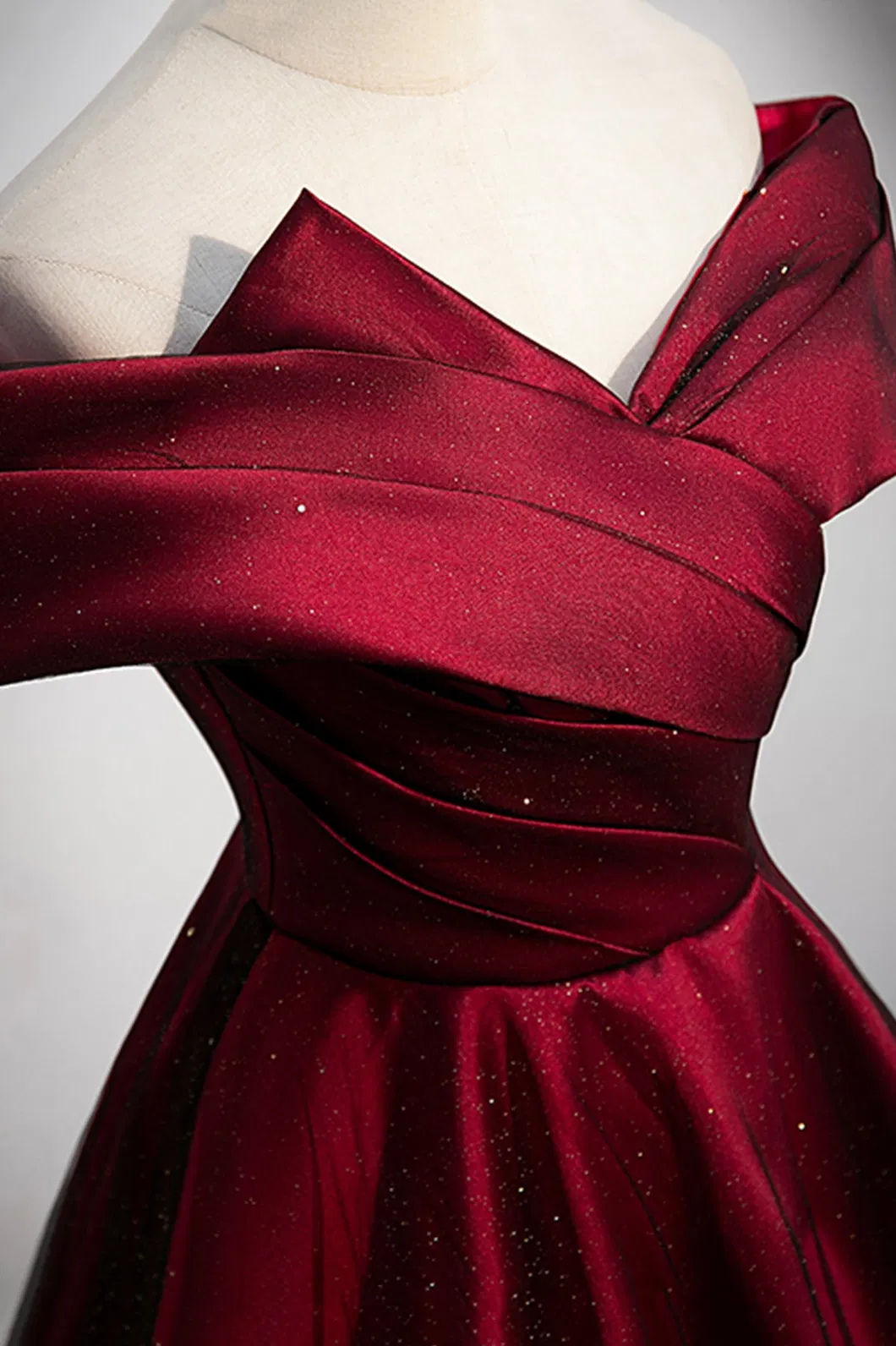 Wedding Burgundy Satin off The Shoulder Prom Dress Party A-Line Evening Graduation Dress