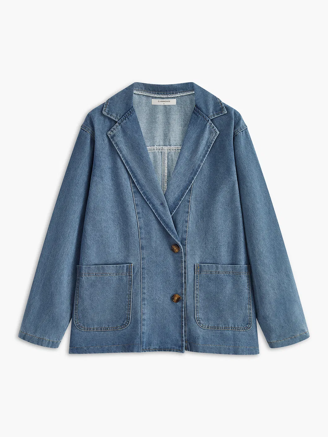 Women Casual Suit Light Wash Single-Breasted Casual Jacket Button Loose Denim Blazer