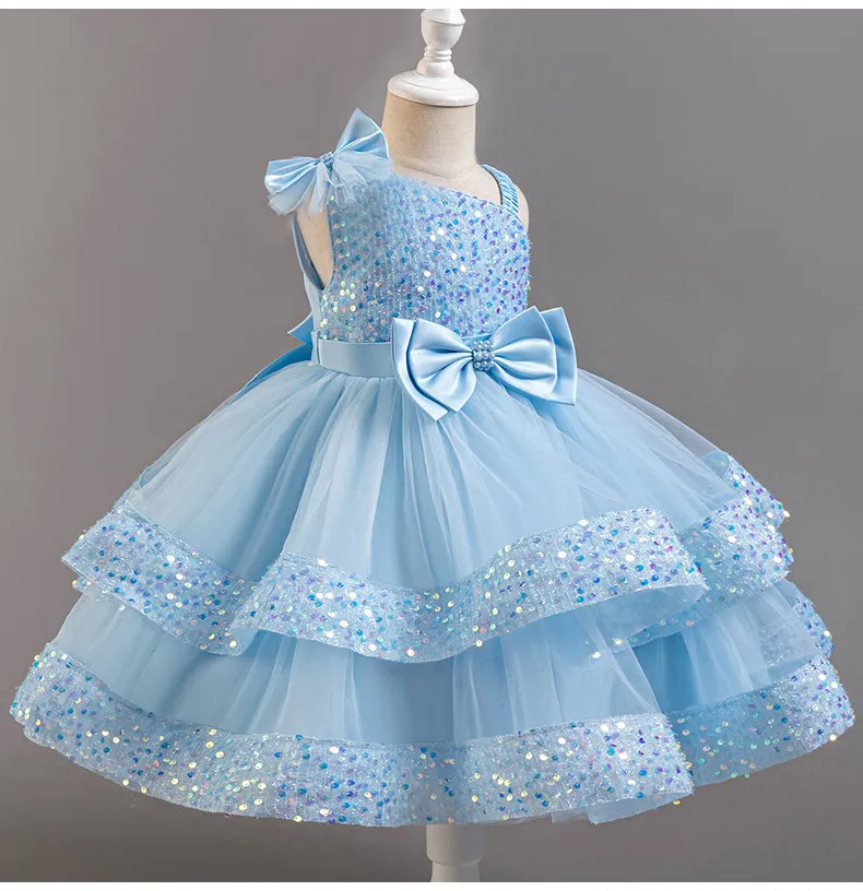 Children's Sequined Fluffy Mesh Cake Princess Dress Baby Girl Evening Dress