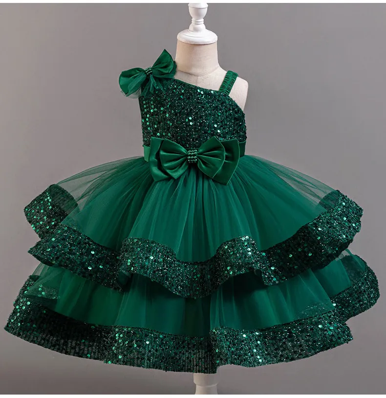 Children's Sequined Fluffy Mesh Cake Princess Dress Baby Girl Evening Dress